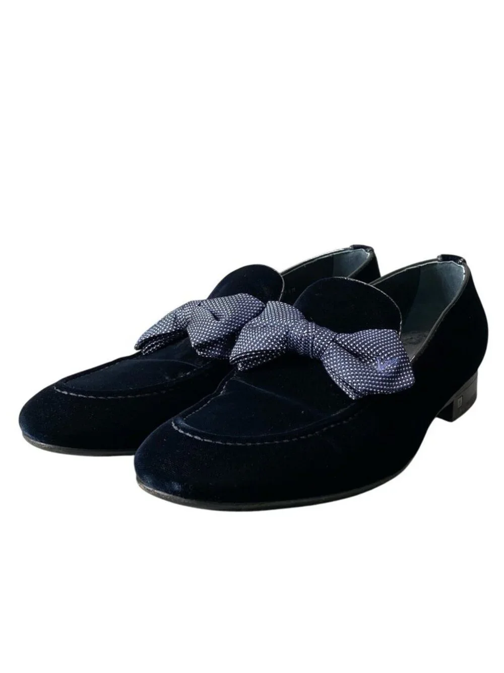 Louis Vuitton Opera LV Embroidered Ribbon 7.5 Navy Velour Fabric Velvet Shoe